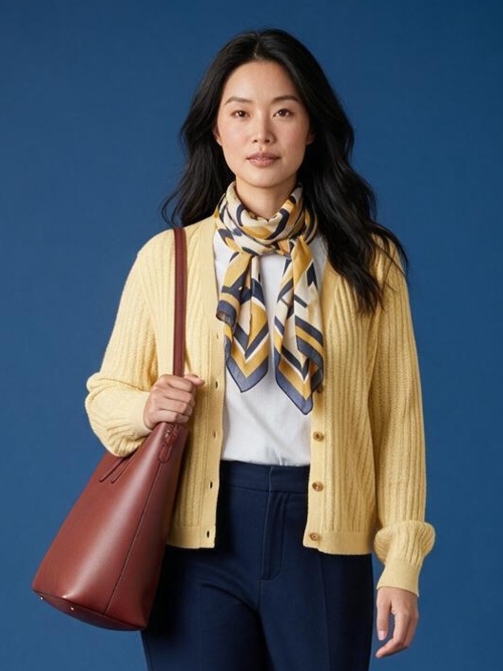 GAP Yellow Textured V-Neck Button Cardigan - Picture 2 of 7